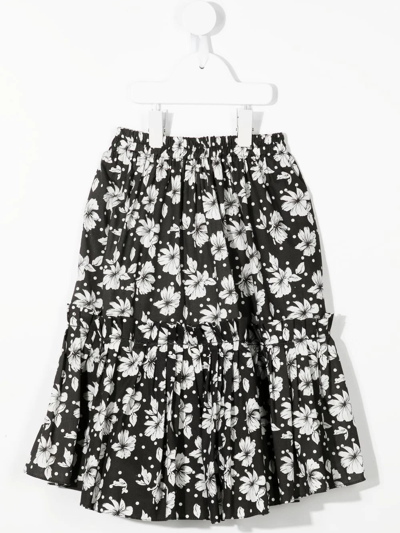 Shop Little Bambah Floral-print Flared Midi Skirt In Black