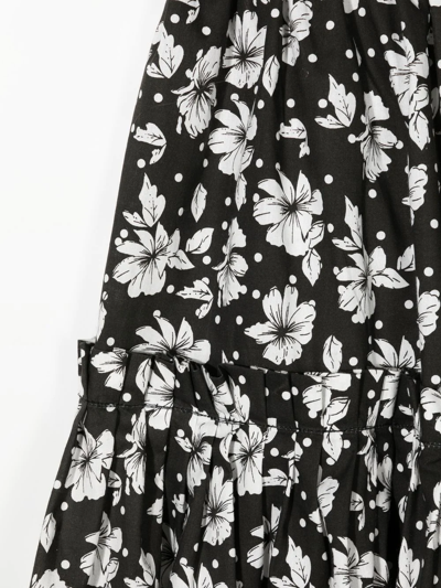 Shop Little Bambah Floral-print Flared Midi Skirt In Black