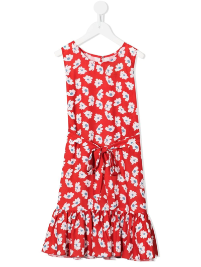 Shop Little Bambah Daisy-print Sleeveless Midi Dress In Red