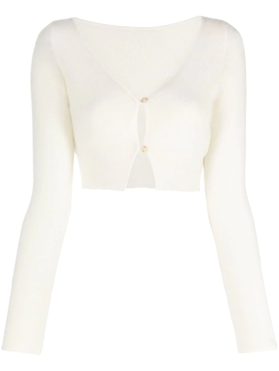 Shop Jacquemus Alzou Knitted Cropped Cardigan In White