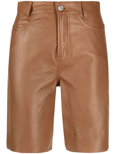 Frame High Waist Leather Bermuda Shorts In Brown