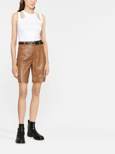 Frame High Waist Leather Bermuda Shorts In Brown