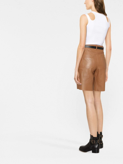 Frame High Waist Leather Bermuda Shorts In Brown