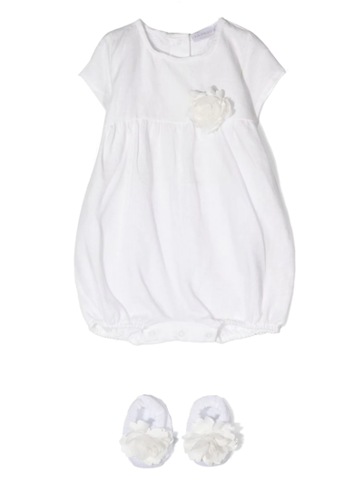 Shop La Perla Floral-appliqué Short-sleeved Dress In White