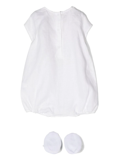 Shop La Perla Floral-appliqué Short-sleeved Dress In White