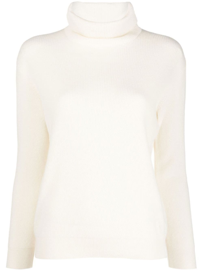 Brunello Cucinelli Turtleneck Cashmere Blend Sweater With Lurex Threads In White