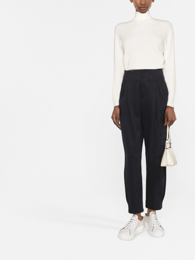 Brunello Cucinelli Turtleneck Cashmere Blend Sweater With Lurex Threads In White