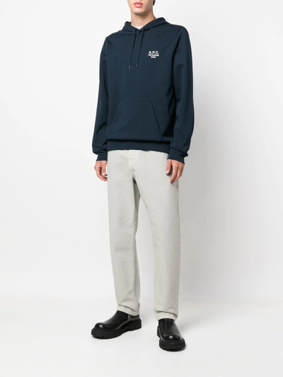 Shop A.p.c. Marvin Logo-print Pullover Hoodie In Blue