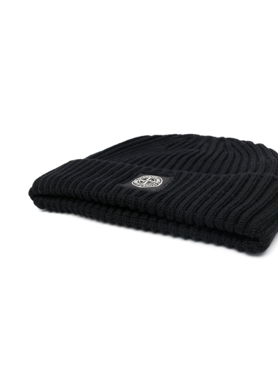 Stone Island Compass Logo Patch Beanie Hat In Black