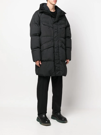 Shop Stone Island Hooded Padded Coat In Black