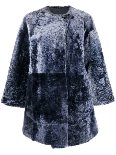 Shop Drome Crop-sleeve Shearling Jacket In Blue