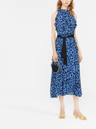 Shop Diane Von Furstenberg Leopard-print Ruffled Halterneck Dress In Blue