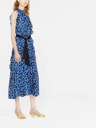 Diane Von Furstenberg Leopard-print Ruffled Halterneck Dress In Blue