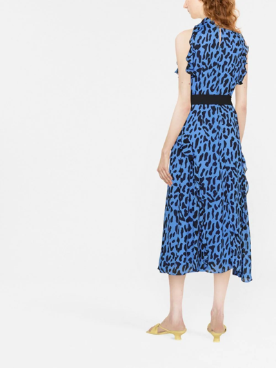 Diane Von Furstenberg Leopard-print Ruffled Halterneck Dress In Blue