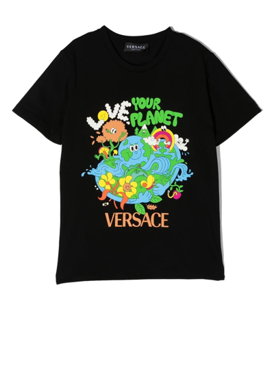 Shop Versace Love Your Planet T-shirt In Black