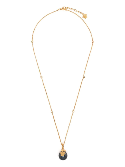 Shop Versace Medusa Pearl Chain Necklace In Gold