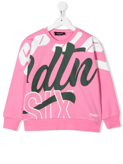 Shop Dsquared2 Text-print Crew-neck Sweatshirt In Pink