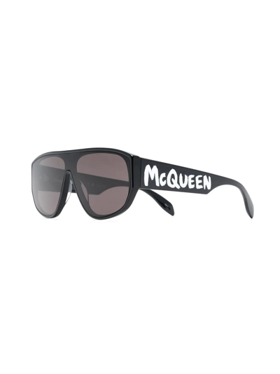 Shop Alexander Mcqueen Graffiti-print Square-frame Sunglasses In Black