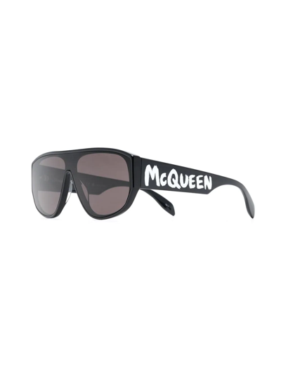 Alexander Mcqueen Graffiti-print Square-frame Sunglasses In Black