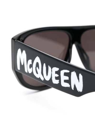 Shop Alexander Mcqueen Graffiti-print Square-frame Sunglasses In Black