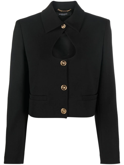 Shop Versace Cut-out Cropped Jacket In Black