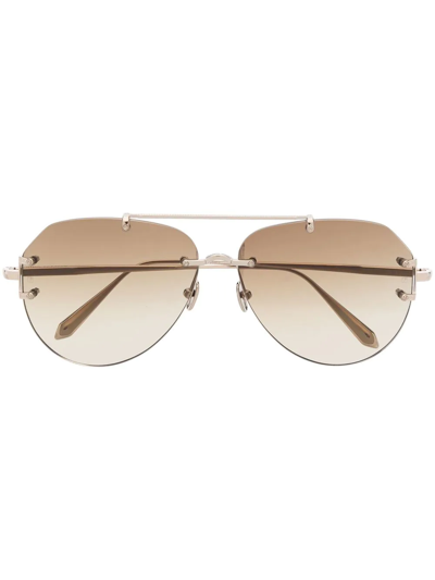 Shop Linda Farrow Duit Pilot-frame Sunglasses In Brown