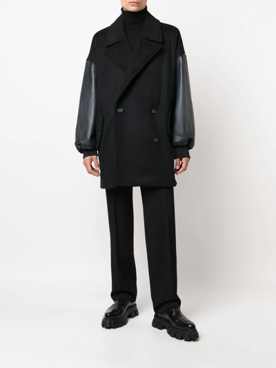 Alexander Mcqueen Leather-trim Double-breasted Jacket In Black