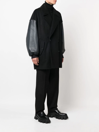 Alexander Mcqueen Leather-trim Double-breasted Jacket In Black