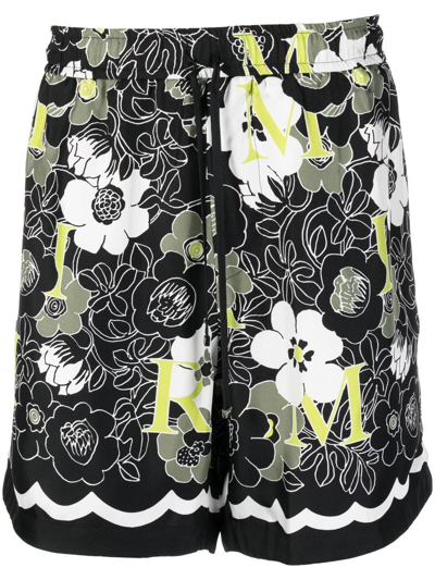 Shop Amiri Floral-print Silk Deck Shorts In Black