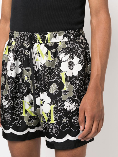 Shop Amiri Floral-print Silk Deck Shorts In Black
