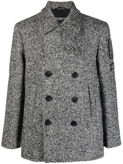 Neil Barrett Double Breasted Speckled Coating Military Peacoat In Grey |  ModeSens