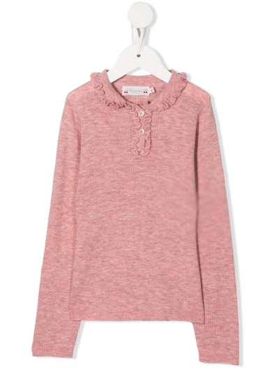 Bonpoint Kids' Ruffle-collar Ribbed-knit Jumper In Pink | ModeSens