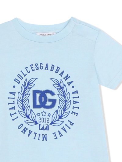 Shop Dolce & Gabbana Logo-print Short-sleeve Romper In Blue