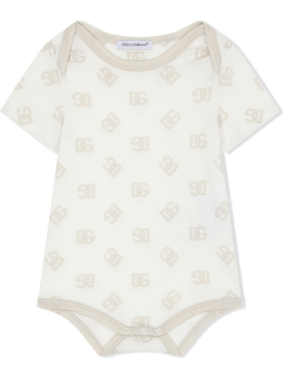 Dolce & Gabbana Dg Logo-print Bodysuit In Neutrals
