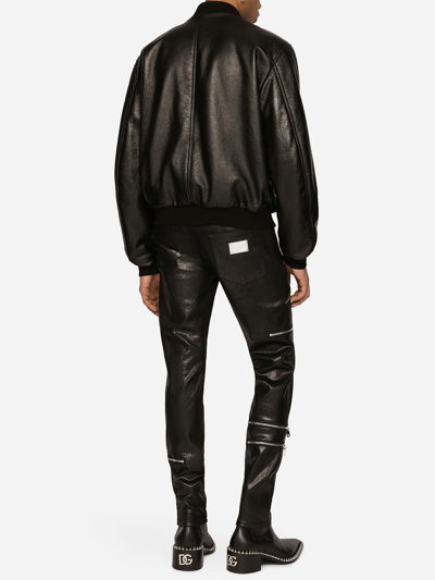 Shop Dolce & Gabbana Black Leather Bomber Jacket