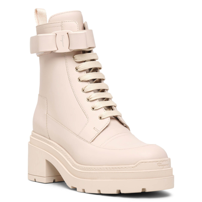 Shop Ferragamo Vara Bow Bone Leather Ankle Boots