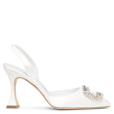 Shop Manolo Blahnik Prietasli 90 White Satin Slingback