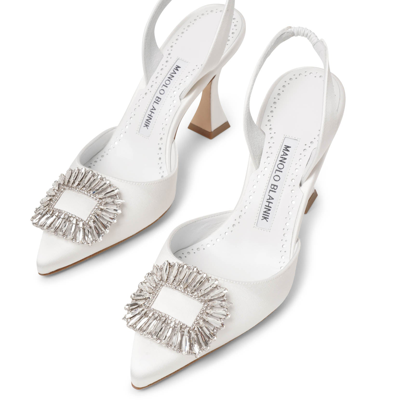 Shop Manolo Blahnik Prietasli 90 White Satin Slingback