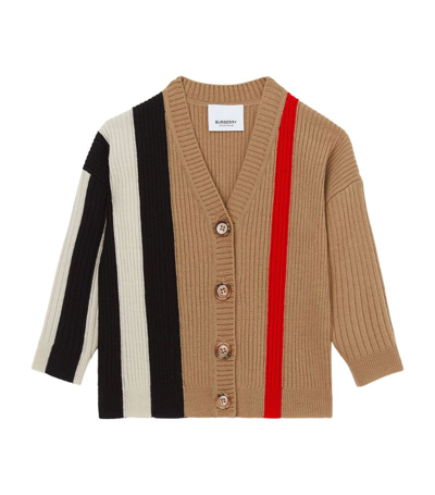 Shop Burberry Kids Wool Icon Stripe Cardigan (6-24 Months) In Brown