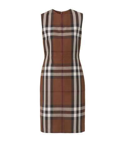 Shop Burberry Wool-cotton Check Dress In Brown
