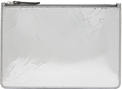 Shop Maison Margiela Silver Crackled Pouch In H8636 Silver/gray