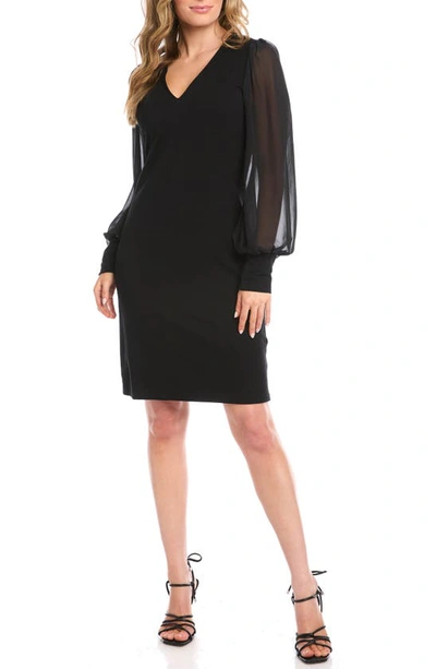 Shop Karen Kane Chiffon Long Sleeve Dress In Black