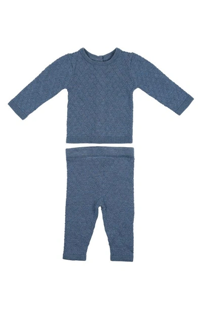 Shop Maniere Argyle Fine Knit Cotton Long Sleeve Top & Pants Set In Blue