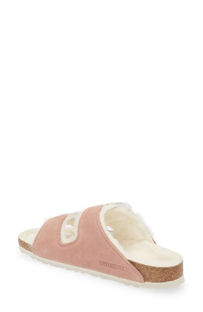 Shop Birkenstock Arizona Genuine Shearling Lined Slide Sandal In Pink Clay/ Natural