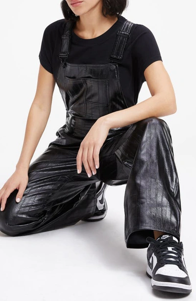 Shop Good American Better Than Leather Faux Leather Overalls In Black Eel001