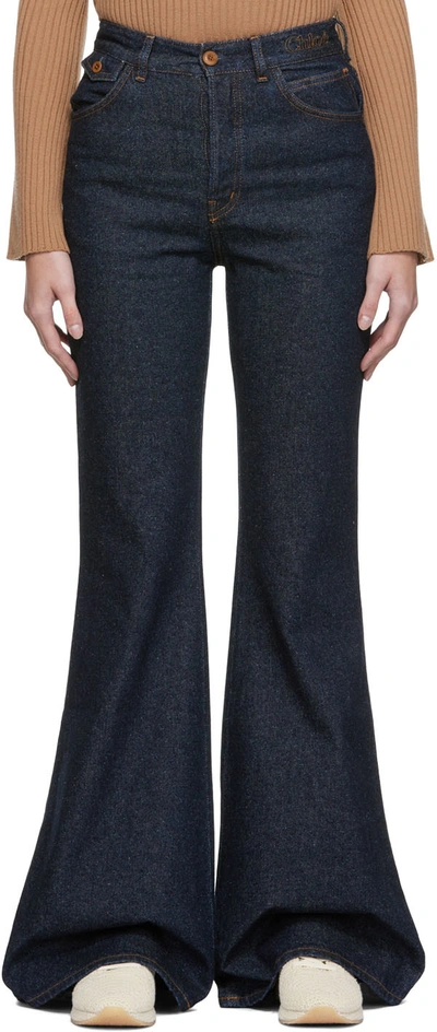 Shop Chloé Blue Flare Jeans In 48a Iconic Navy