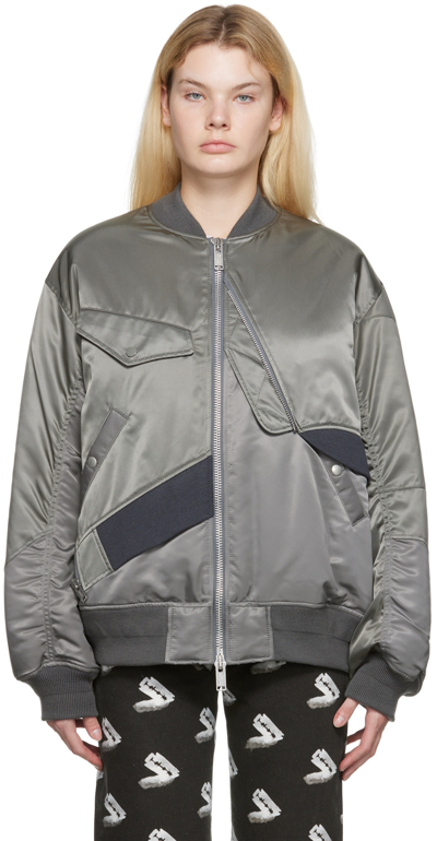 Shop Undercover Gray Paneled Bomber Jacket In Khaki Gray