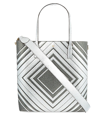 Shop Anya Hindmarch Featherweight Ebury Diamonds Leather Tote In Silver/dark Olive Metal