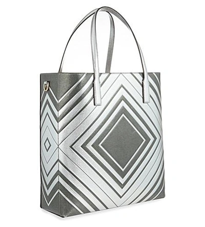 Shop Anya Hindmarch Featherweight Ebury Diamonds Leather Tote In Silver/dark Olive Metal