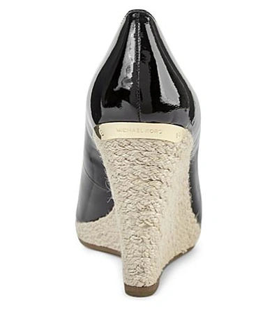 Shop Michael Michael Kors Keegan Patent Leather Wedge Sandals In Black
